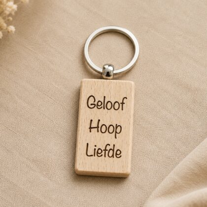 Houten sleutelhanger rechthoek geloof hoop liefde